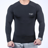 Chemise de Compression à manches longues en Polyester, Logo personnalisé, coupe Slim, vêtements de Fitness, couche de Base, haut de gymnastique pour hommes