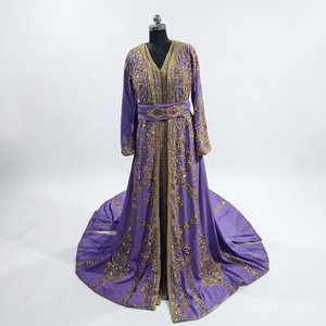 Caftan violet avec broderie dorée, perles, pierres et dabka, robe de mariée traditionnelle longue pour femmes @2026 - Product Image 1