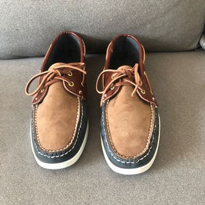 Mocassins et <span class=keywords><strong>chaussures</strong></span> <span class=keywords><strong>bateau</strong></span> pour hommes en cuir nubuck <span class=keywords><strong>bleu</strong></span> <span class=keywords><strong>marine</strong></span> et beige, toutes saisons, résistants, à plateforme, confortables, style décontracté et mode, pour la marche pieds nus - Product Image 2