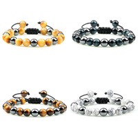 Bracelet en perles œil de tigre coloré avec accent hématite, ajustable, en macramé, pour yoga, énergie, Mala, unisexe, bijoux spirituels de guérison des chakras