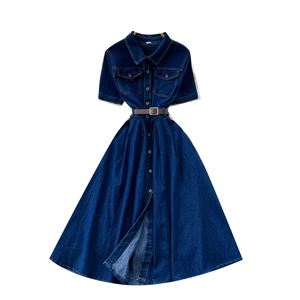 Vestido Midi Tipo Túnica con Cuello Camisero Vintage de Verano para Mujer, Vestido Vaquero Estilo Imperio - Product Image 5