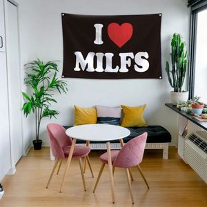 I Love Milfs <b>Flag</b> 3x5 Ft with Brightly Colored Brass Grommets 100D Polyester Outside Banner Decor - Product Image 4