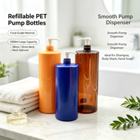 Bouteille à pompe en plastique de 1 L, distributeur de liquide rechargeable en PET de qualité alimentaire pour shampoing, gel douche, savon pour les mains
