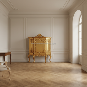 OE FASHION Armoire à vin en bois massif de luxe de style antique français avec feuille d'or pour projet de salon de villa d'hôtel 5 étoiles - Product Image 2