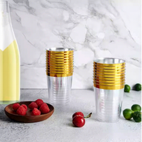Gobelets à vin en plastique transparent à bord doré, jetables, pour boissons froides, réutilisables, élégants, de luxe, pour mariage, fête, vaisselle de table, vente en gros