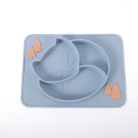 Pissen Eco Vriendelijke Custom Animal Shape Baby Platen Bpa Gratis Fox Silicone Baby Diner Voedsel Verdeeld Voeden Plaat