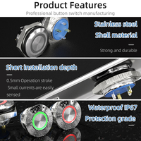 Bouton-poussoir momentané étanche IP67 12 mm 16 mm 19 mm avec anneau lumineux LED en acier inoxydable 12 V pour fauteuil roulant électrique