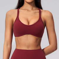 Soutien-gorge de sport pour femme à col en V, dos croisé évidé, avec coussinets amovibles, maintien léger, pour le yoga, la gym et le fitness