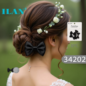 ILAN Bow Ties 3.0x1.5cm Mini pinces à cheveux noires pour femmes, couvre-chef de mariée, 8 pièces - Product Image 3