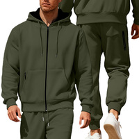 Ensemble de survêtement décontracté pour homme, hiver, couleur unie, 100% polyester, doublure polaire, fermeture éclair ornée de strass, à capuche, manches longues, pour le quotidien