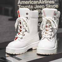 Bottes de travail décontractées montantes, style britannique tendance, en cuir PU brillant, cuir verni brillant, semelle épaisse à crampons, mi-mollet, pour l'hiver