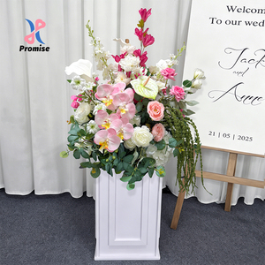 Arreglo Floral Realista de Orquídeas Phalaenopsis y Rosas, Decoración de Flores de Seda en Rosa y Blanco, Ideal para Decoración de Bodas - Product Image 1