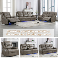 Ensemble de canapés inclinables pour home cinéma, style minimaliste, avec structure métallique, revêtement en cuir PU, inclinables manuellement 3+2+1, et bande lumineuse LED