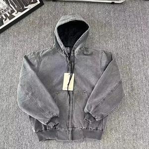 <b>Men's</b> Retro Washed <b>Grey</b> <b>Sweatshirt</b> Jacket, Suitable for Daily Wear, Y2K Hip-hop Street Retro Culture - Product Image 2