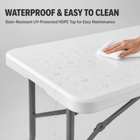Table de camping pliante de 6 pieds, en plastique moulé par soufflage, pliable en deux, avec poignée, cadre en acier robuste, 72 x 29 pouces, blanche, fabriquée en Chine