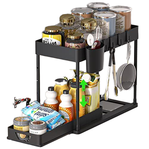 Étagères de rangement pour la maison, le salon et la cuisine sous l'évier Organisateur d'armoire Porte-épices coulissant en plastique à 2 niveaux - Product Image 1