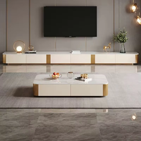 Ensemble de meubles modernes de luxe avec table basse et meuble TV en bois à plateau en marbre, console extensible pour salon et chambre, vitrine flottante