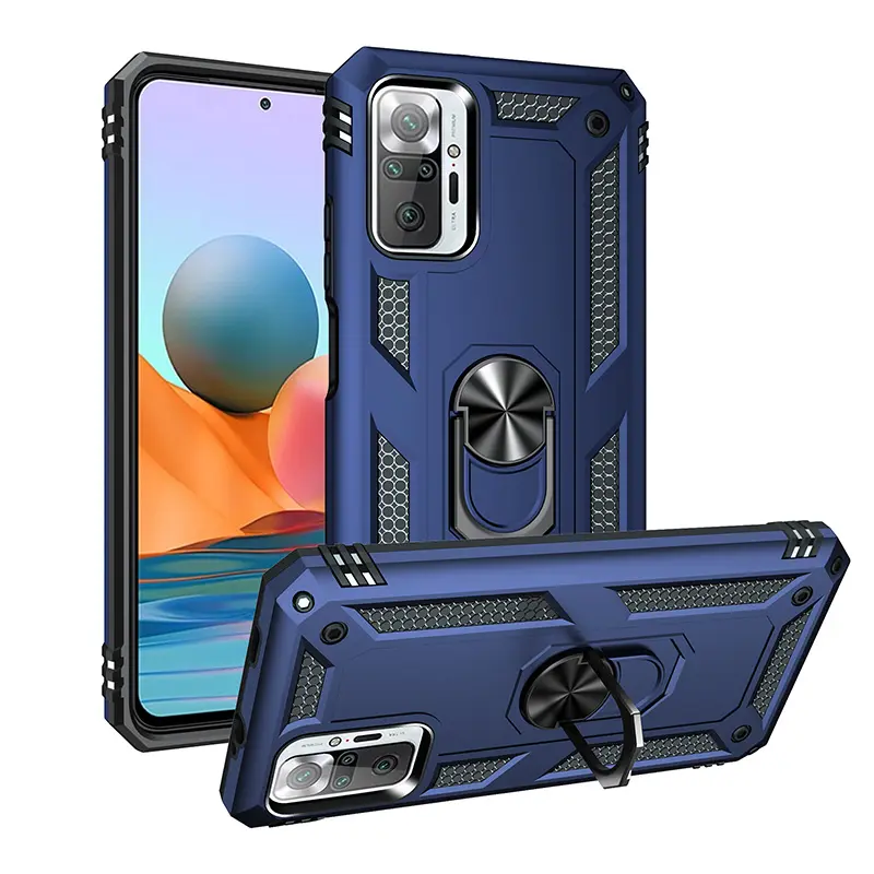 Military Grade Protective Shockproof Phone Cover For XIAOMI Redmi Note 10 Pro Max Rotating Metal Ring Stand Rugged TPU Cases