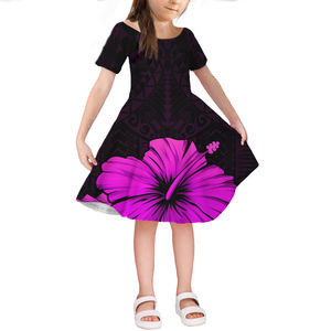 Hawaii ibisco nero e rosso per bambini vestito estivo a manica corta per bambine abbigliamento Casual per bambini da 4 a 14 anni - Product Image 4