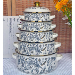 Ensemble de 5 casseroles et marmites en fer émaillé durables, avec poignées doubles, compatibles gaz/induction, lavables au lave-vaisselle, couvercles en verre - Product Image 5