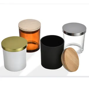 Free Sample Luxury Cylinder 8oz 220ml Iridescent Colorful Clear Glass Candle Jars With Wooden Lid