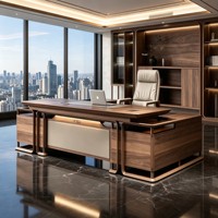 Bureau de direction en bois massif de noyer, style chinois moderne, structure à mortaise et tenon, avec rangement, modèle LBZ-311X