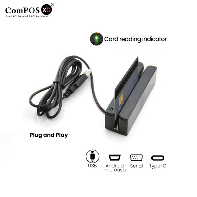 Plastic Mini MSR Long 1500MM Line RS232 3 Tracks Hico Magnetic Strip Reader MSR600 Black PC Compatible