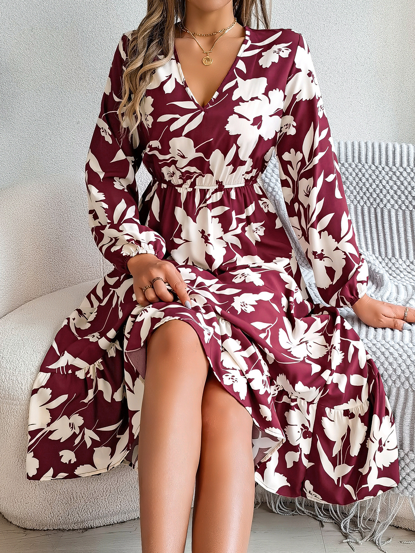 knee length dresses for ladies Maxi Dress - Irregular Wrinkle Wholesale main image 1