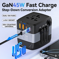 Adaptateur de voyage universel avec 4 ports multiples, charge rapide GaN 45W PD, mini, 240V - 110V, directement de l'usine