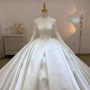 Lsjj137 Bridal Train Long Sleeve Wedding Dress Lace Embroidery Satin Wedding Dress Conservative Satin Wedding Dress Jancember - Product Image 2