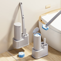 Support en plastique gris avec tête d'éponge remplaçable pour brosse de nettoyage de toilettes jetable portable en plastique pour salle de bain