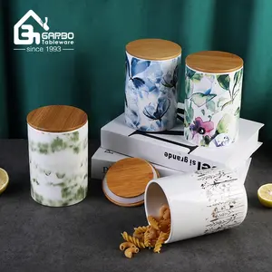 Barattoli freschi per alimenti da cucina in ceramica di alta qualità confezione rotonda da 3 barattoli di ceramica con coperchio in bambù