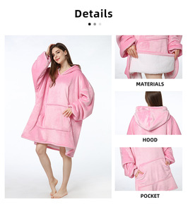 Bán Buôn 340gsm Biểu Tượng Tùy Chỉnh Lớn Ấm Áp Ấm Cúng Quá Khổ Sherpa Mặc Hoody Chăn Áo Cho Người Lớn Mùa Đông Ghế Phụ Nữ - Product Image 2