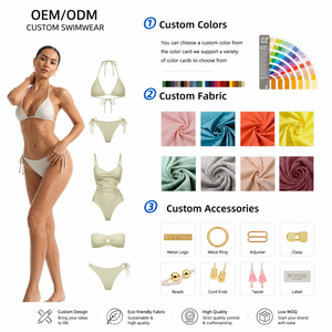 Ensemble de bikini Tahiti marron à pois personnalisé, col halter, <span class=keywords><strong>taille</strong></span> XXL, maillot de bain 2 pièces avec rembourrage - Product Image 6