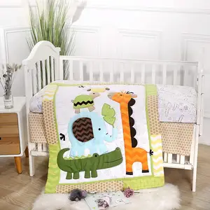 Venha para O Zoológico Festa 3pc Macio Algodão Berço Cama Conjunto inclui colcha, saia da cama, lençol