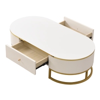 Table basse ovale pour salon avec tiroirs, design à profil incurvé, décor en métal doré, centre de table de 47,2 pouces