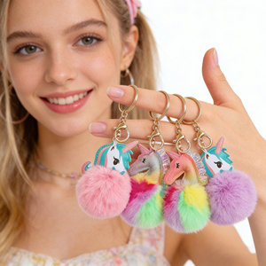 <span class=keywords><strong>Porte</strong></span>-clés <span class=keywords><strong>licorne</strong></span> en peluche doux et mignon avec <span class=keywords><strong>pompon</strong></span>, accessoire portable et tendance pour la Saint-Valentin, vente en gros - Product Image 1