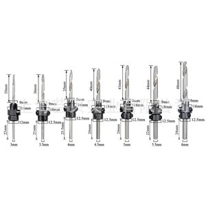 Countersink <b>Drill</b> <b>Bits</b> 7-Piece Set 6mm Shank 55mm Length 2 Flute Bright Finish For Nonferrous Metals - Product Image 3