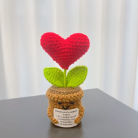Bunga Hati Mini Buatan Tangan dalam Pot, Rajutan Wol, Hiasan Kantor, Bunga Dekoratif Rajutan Tangan untuk Mobil, Hari Valentine