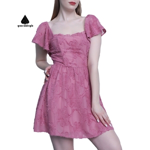 Abito stile stile stile stile stile stile stile stile stile stile stile Jacquard stile floreale di alta qualità in pizzo <span class=keywords><strong>bordeaux</strong></span> abito corto - Product Image 3