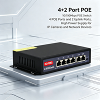 Switch PoE OEM/ODM, Switch Ethernet de Fibra PoE, Apto para CCTV NVR, 4 Puertos 10/100M PSE, No Administrado, 48V, Stock, Full-duplex y Half-duplex