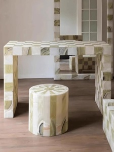 Tavolo Console a Scacchiera in Marmo Naturale per Ingresso, Soggiorno e Decorazione di Case e Ville - Product Image 2