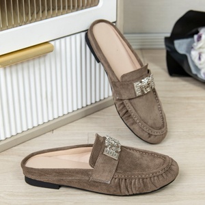 Ladies Comfortable Casual Flat Buckle All Seasons <strong>Taupe</strong> Suede Mules Metal Decor Slip-on <strong>Shoes</strong> - Product Image 5