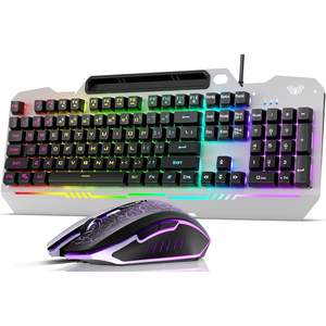 Combo de Teclado y Ratón para Juegos AULA T102 de 104 Teclas, Retroiluminación RGB, Panel Metálico Impermeable, Cableado para PC y Portátil, Compatible con Windows 2000-10 - Product Image 1