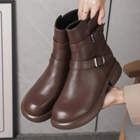 Bottines mi-mollet rétro pour femmes, automne-hiver 2025, dessus en cuir véritable, semelle épaisse