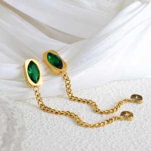 Earring Stud Manufacturer <strong>Stainless</strong> <strong>Steel</strong> Classic Earrings Emerald Tassel Long Drop Earrings <strong>Jewelry</strong> for Women - Product Image 3