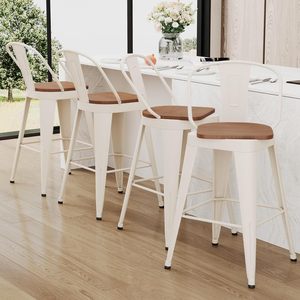 Taburetes de Barra Metálicos Giratorios Aklaus con Respaldo <span class=keywords><strong>Alto</strong></span> y Asiento Grande de <span class=keywords><strong>Madera</strong></span>, Estilo Moderno, Contemporáneo, Rústico, para Hotel, Cocina o Isla - Product Image 6