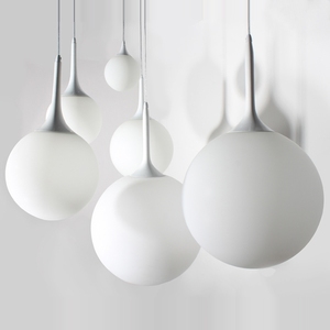 Lámpara Colgante de Bola de Cristal Blanco Leche de Alta Calidad con Cabezal Único de Hierro, Altura Ajustable, para Instalación en Proyectos de Comedores y Restaurantes - Product Image 4