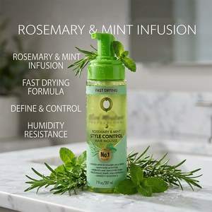 Mousse capillaire organique professionnelle végane hypoallergénique à séchage rapide, à l'olive et au romarin, pour définir les boucles, tenue forte, anti-frisottis, humidité - Product Image 2