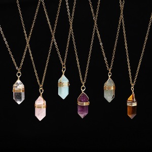 Collar de Cristal Cilíndrico Hexagonal, Colgante de Piedra Natural, Collar con Colgante de Piedra Envuelto en Alambre para Mujer, Joyería de Moda - Product Image 1
